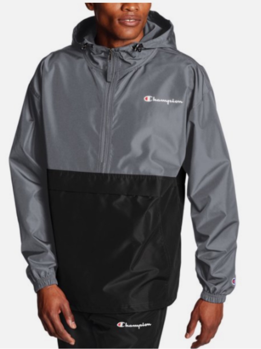Champion Colorblocked Packable Jacket Gray Size Large